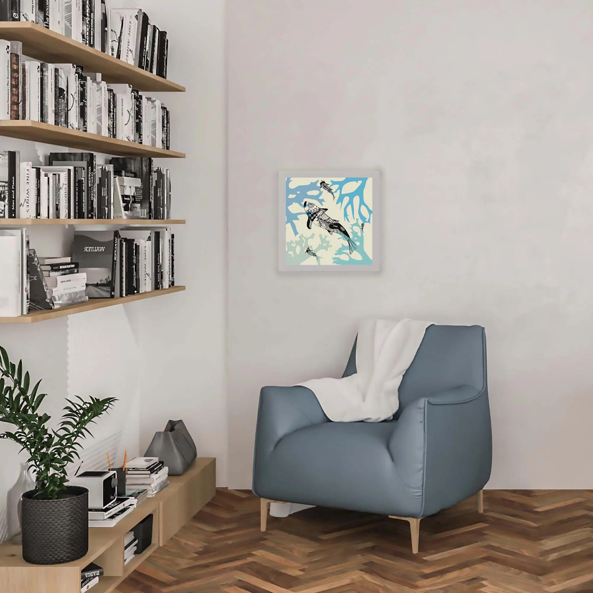 Applique murale carpe koi bleue éteinte Applique murale carpe koi bleue éteinte
