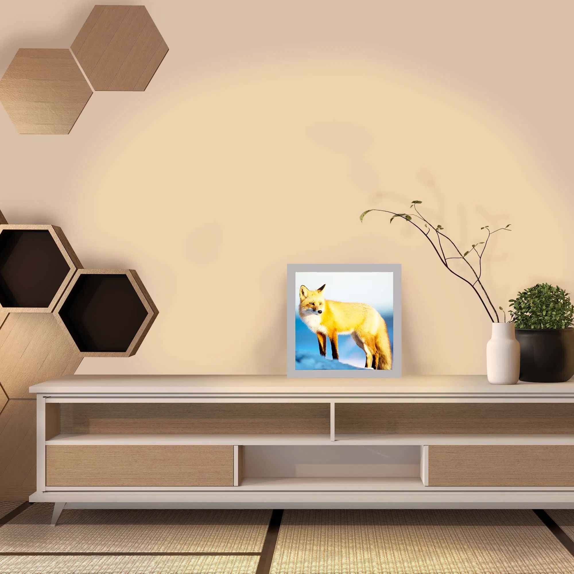 Lampe renard roux allumée Lampe renard roux allumée