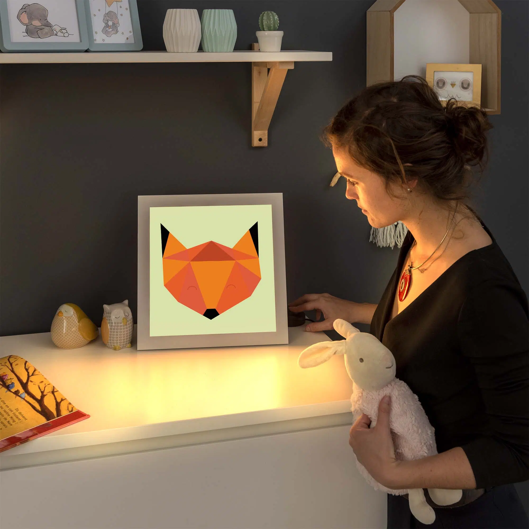 Lampe tête de renard allumée Lampe tête de renard allumée