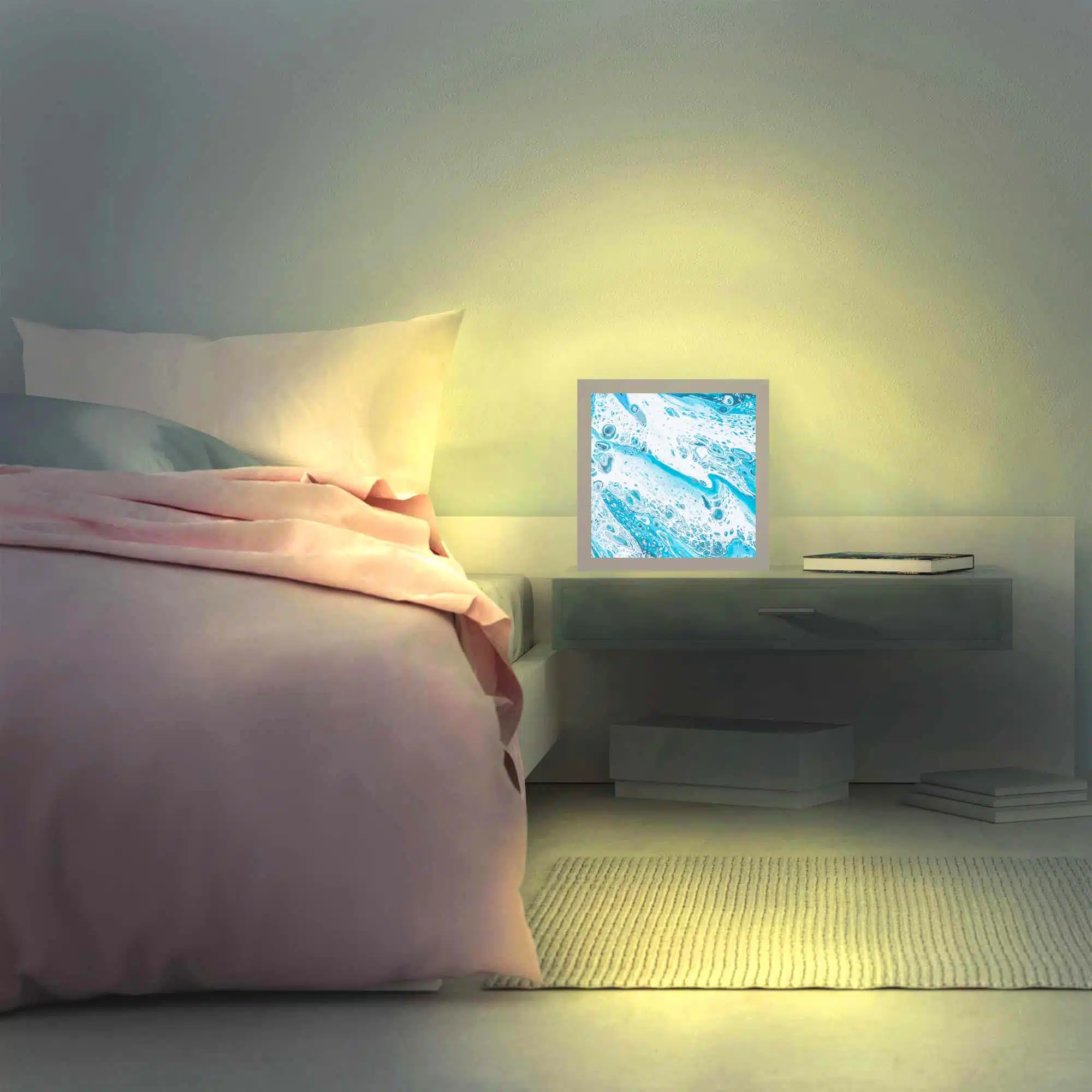 Lampe vagues bleues allumée Lampe vagues bleues allumée