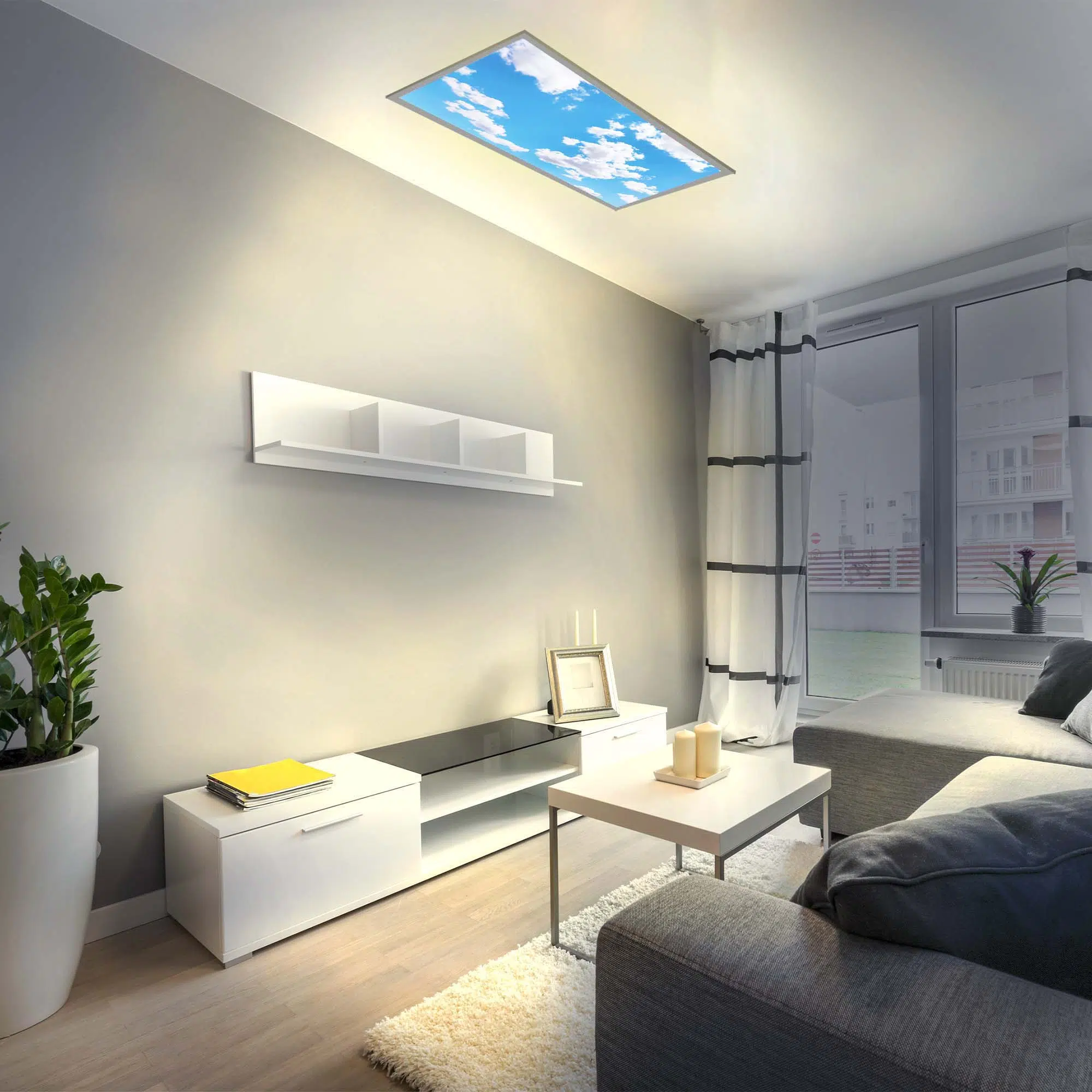 Plafonnier bleu ciel et nuage allumé Plafonnier bleu ciel et nuage allumé