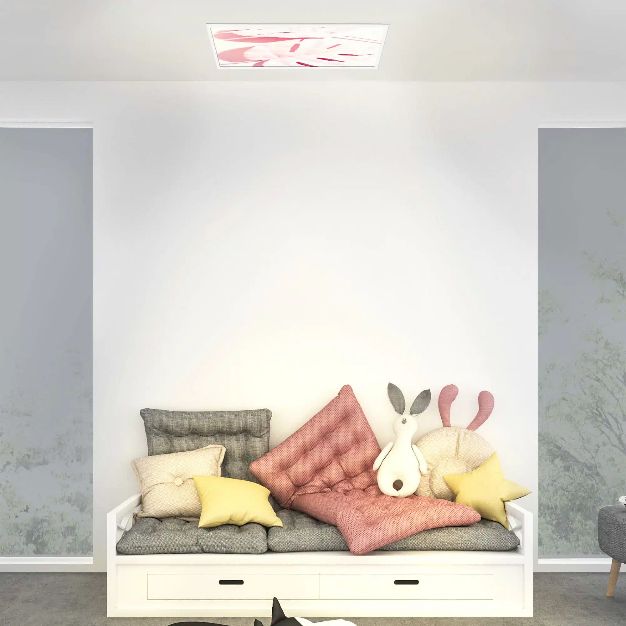 Plafonnier rose feuille allumé Plafonnier rose feuille allumé