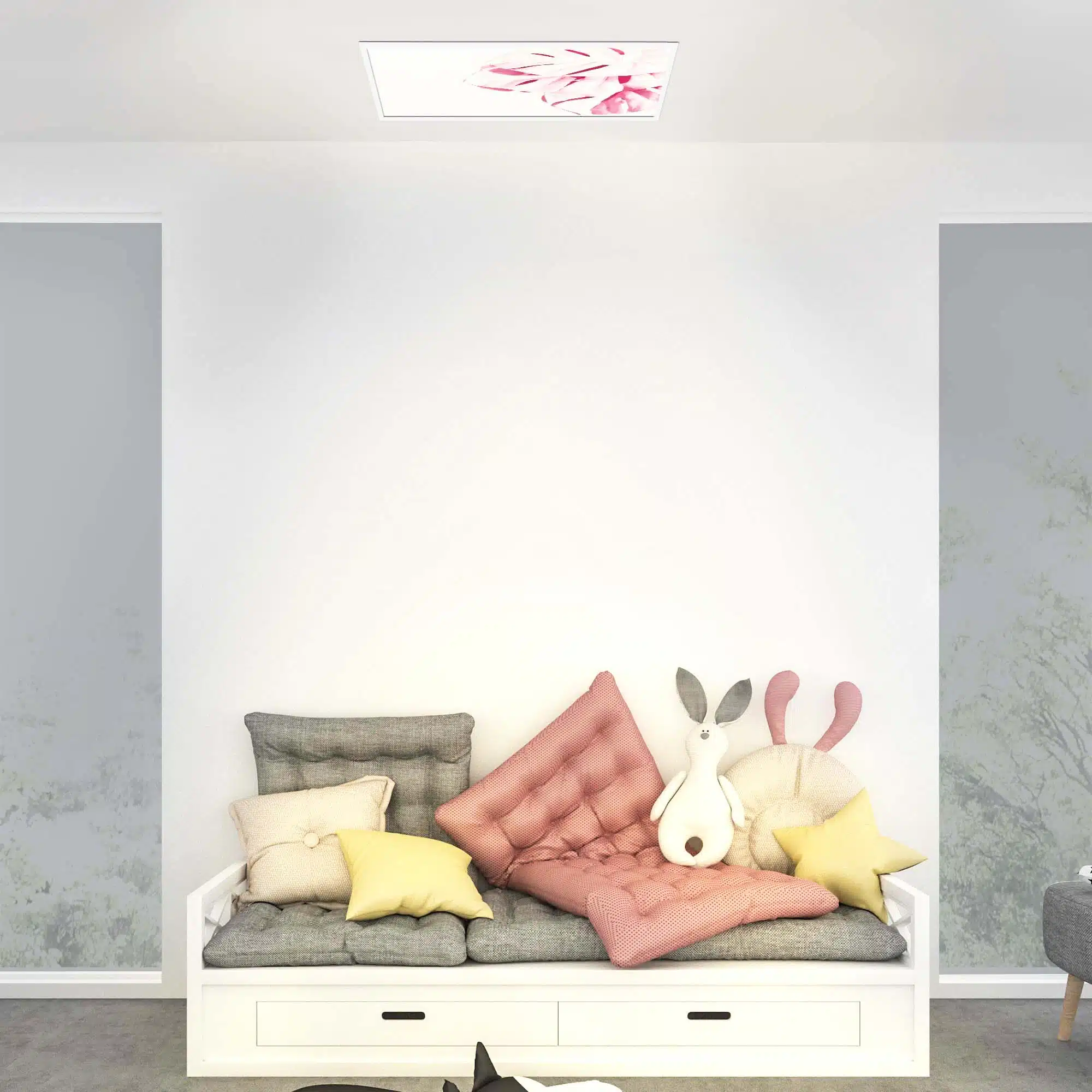 Plafonnier rose feuille allumé