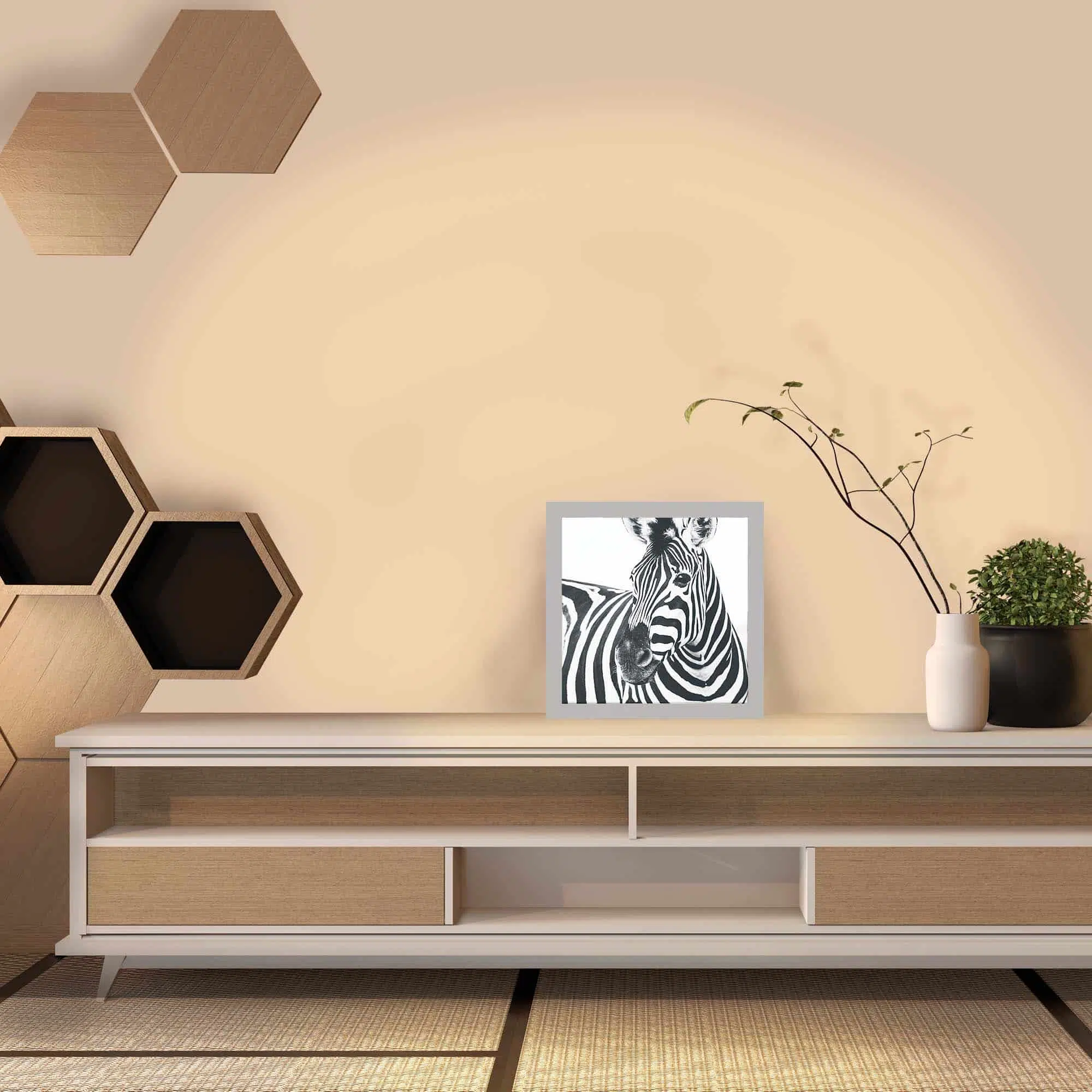 Lampe zèbre noir et blanc allumée Lampe zèbre noir et blanc allumée