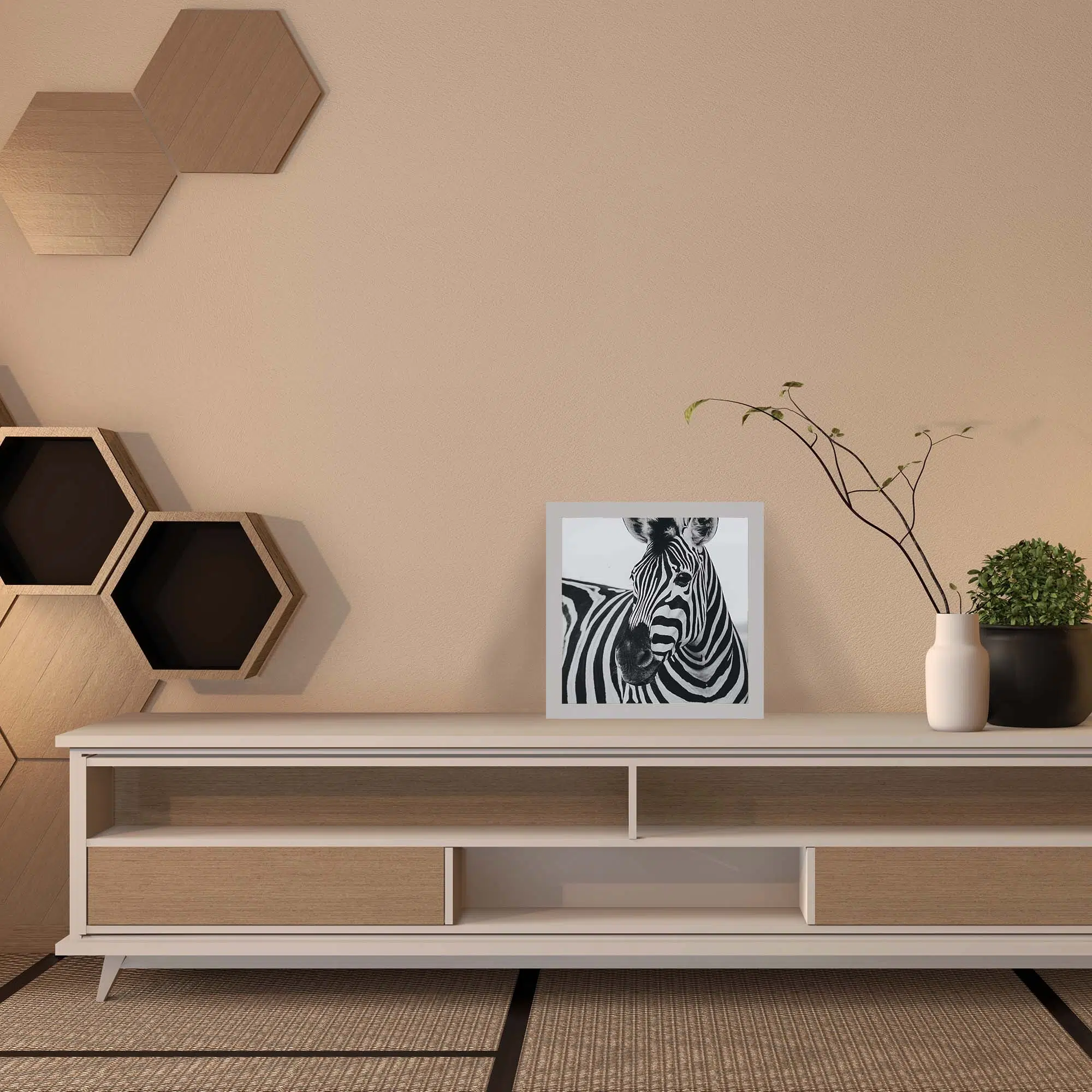 Lampe zèbre noir et blanc allumée Lampe zèbre noir et blanc allumée