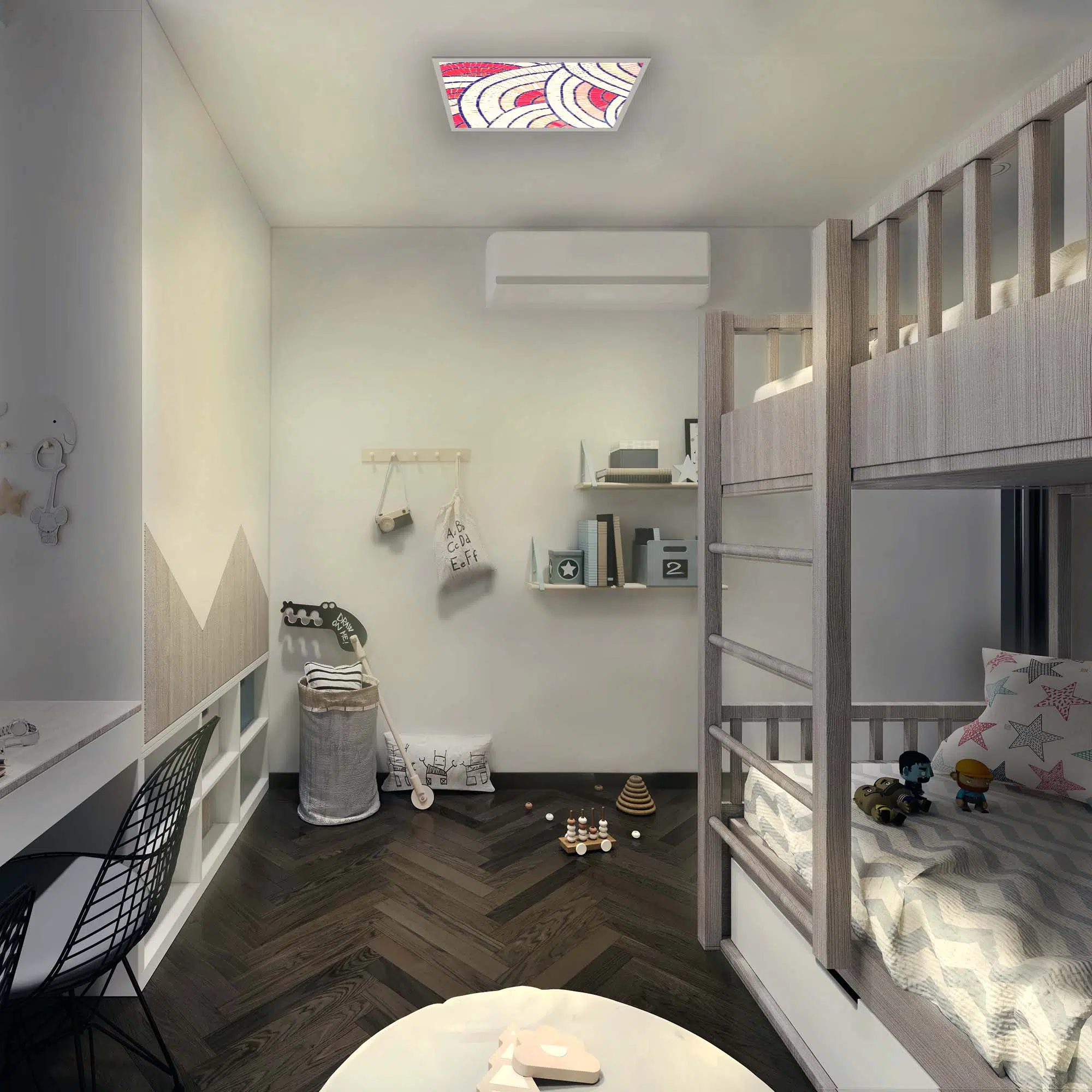 Plafonnier cercle violet allumé Plafonnier cercle violet allumé