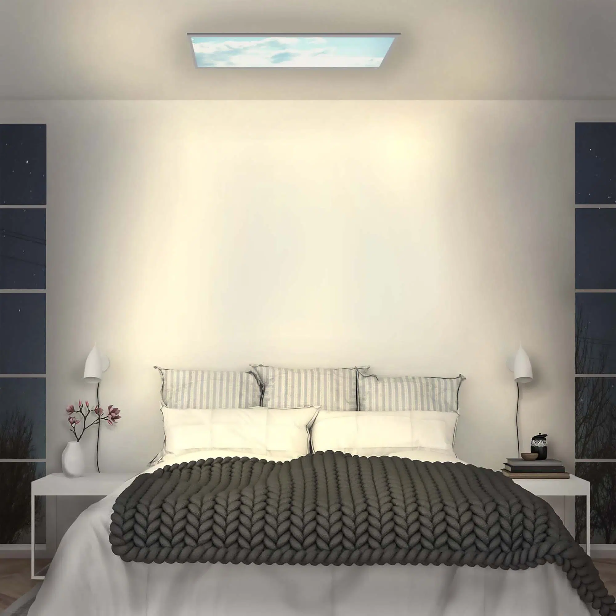 Plafonnier ciel bleu et nuage allumé Plafonnier ciel bleu et nuage allumé