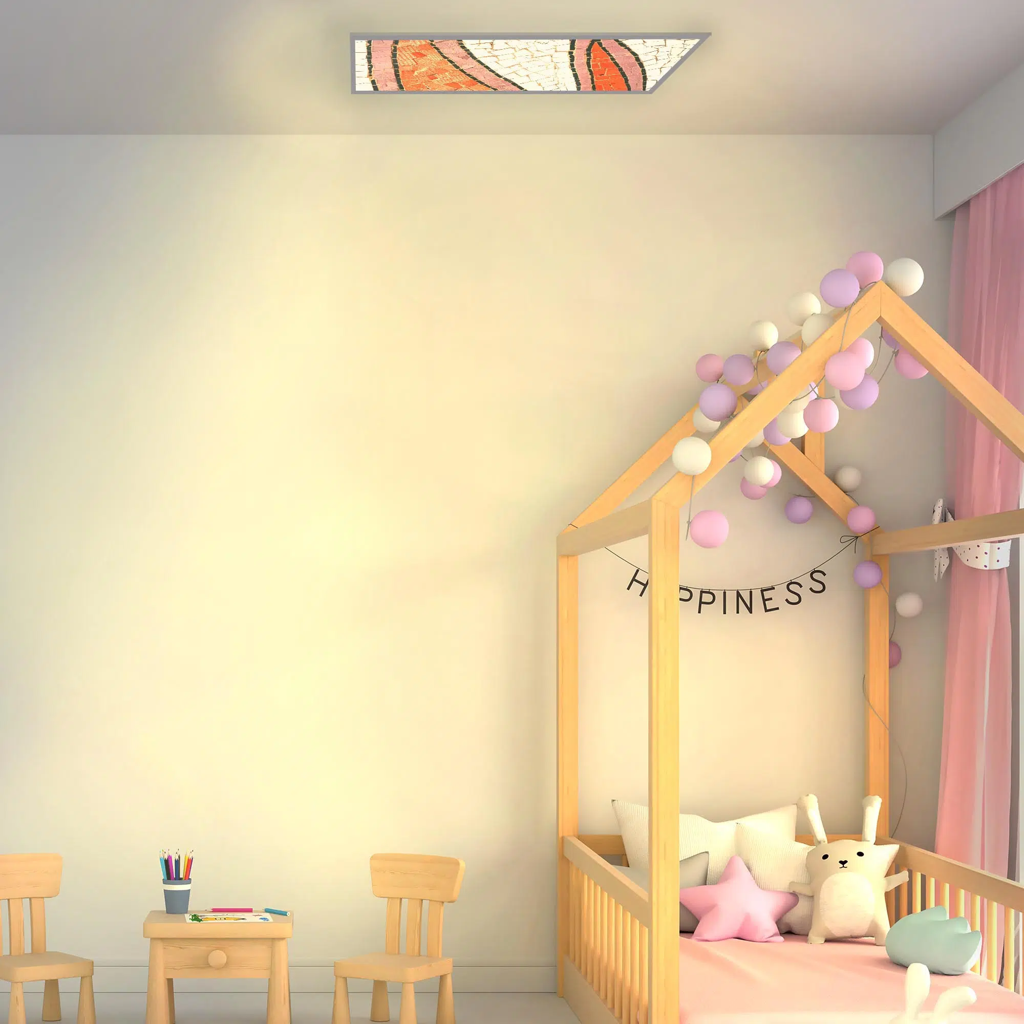 Plafonnier mosaique rouge allumé Plafonnier mosaique rouge allumé