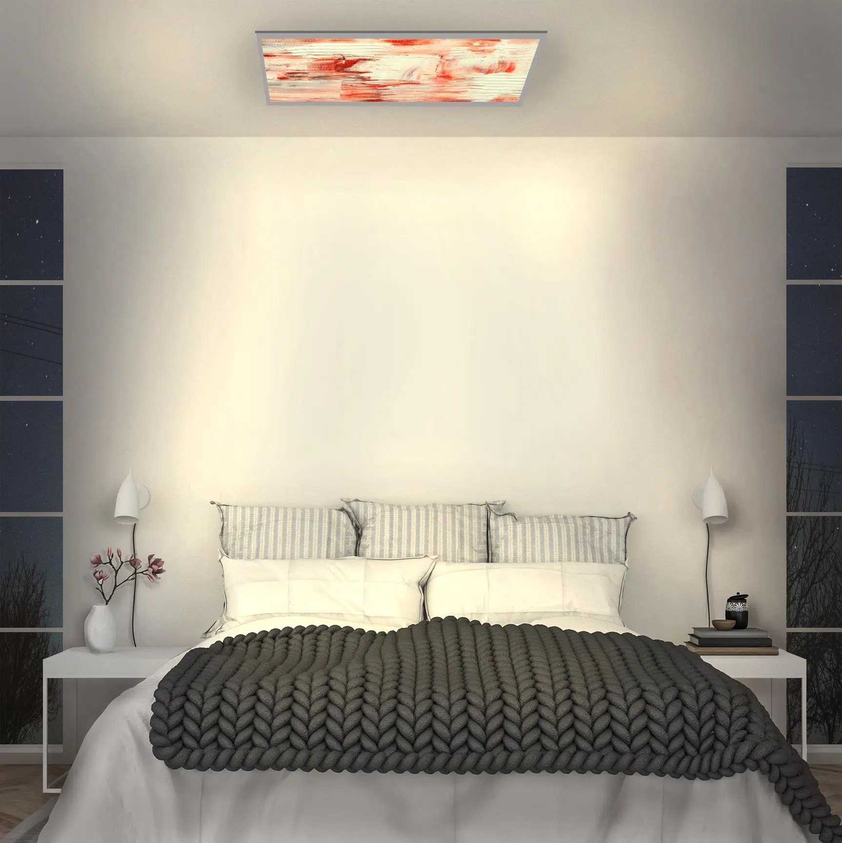 Plafonnier peinture abstraite allumé