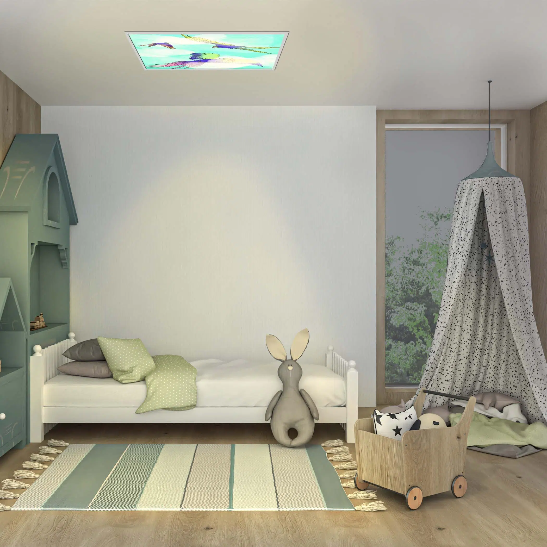 Plafonnier perroquets allumé