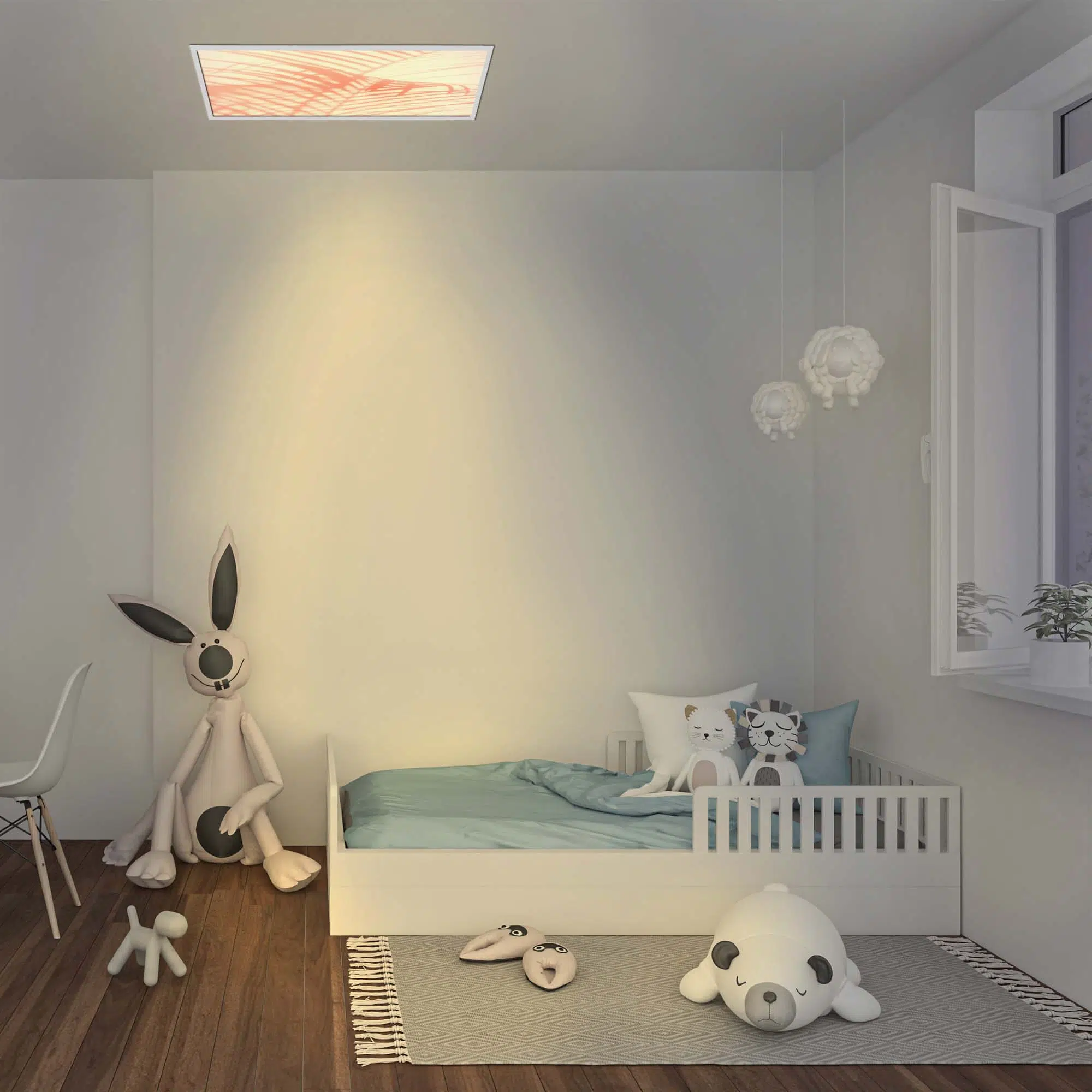 Plafonnier rose allumé