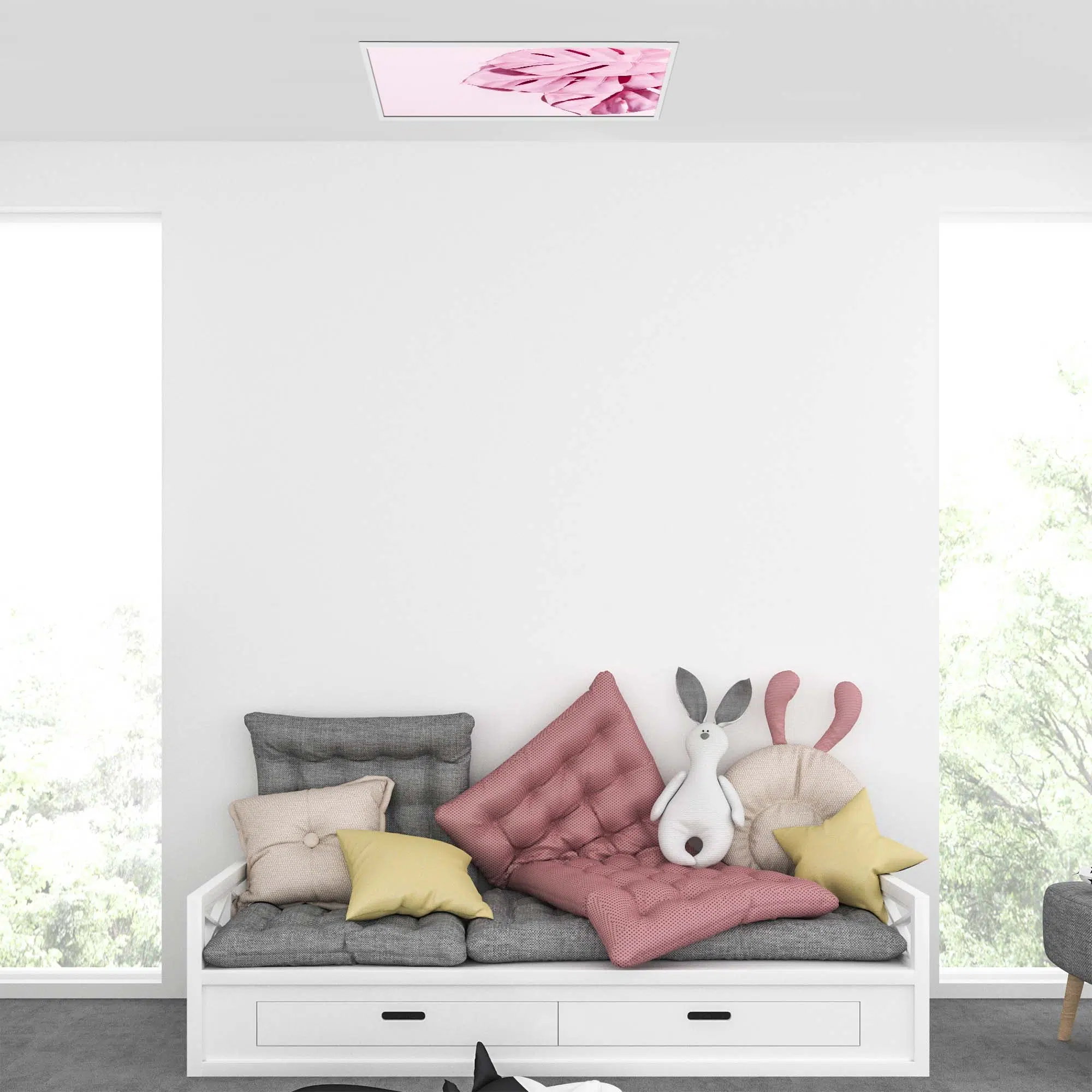 Plafonnier rose feuille éteint