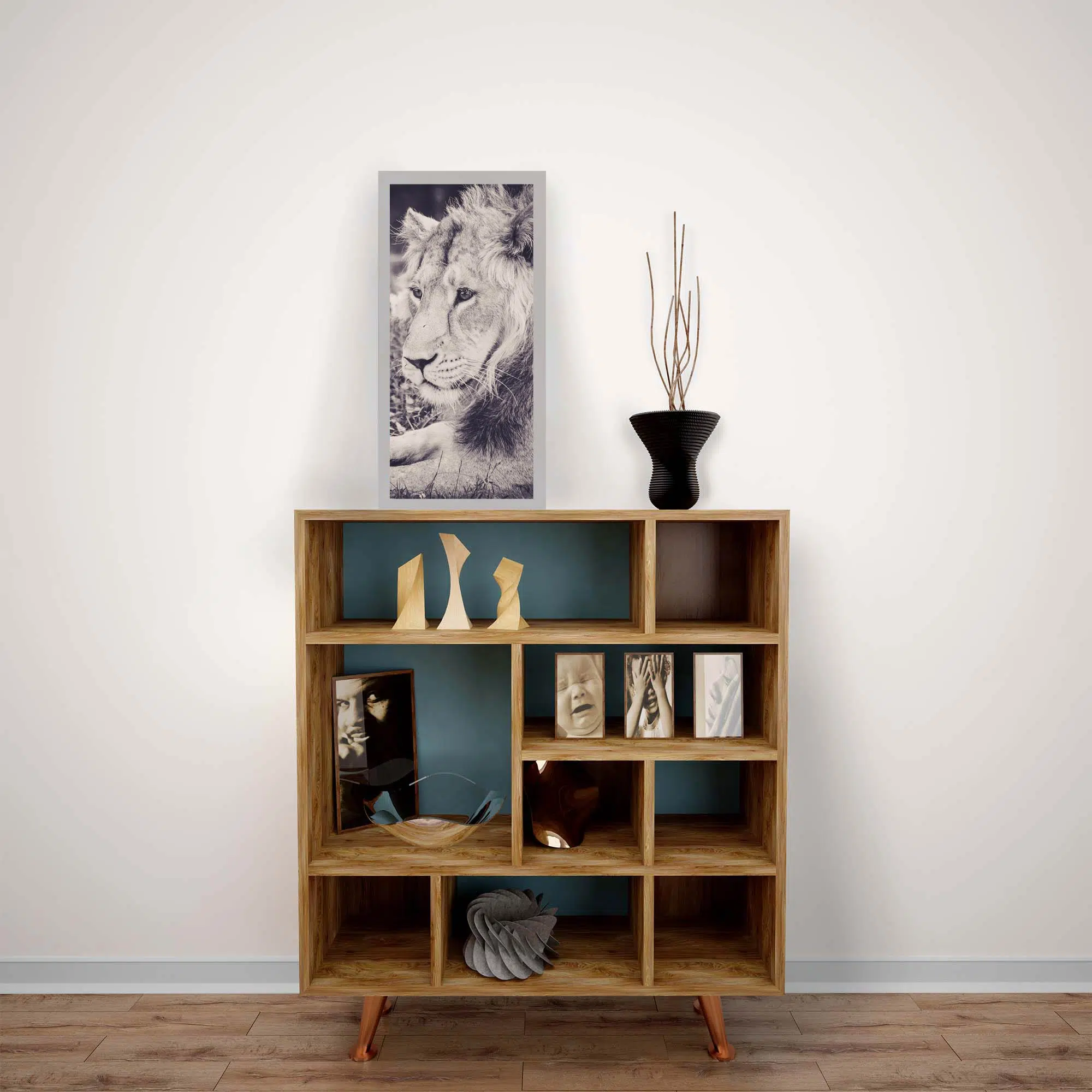 Lampe lion noir et blanc éteinte Lampe lion noir et blanc éteinte