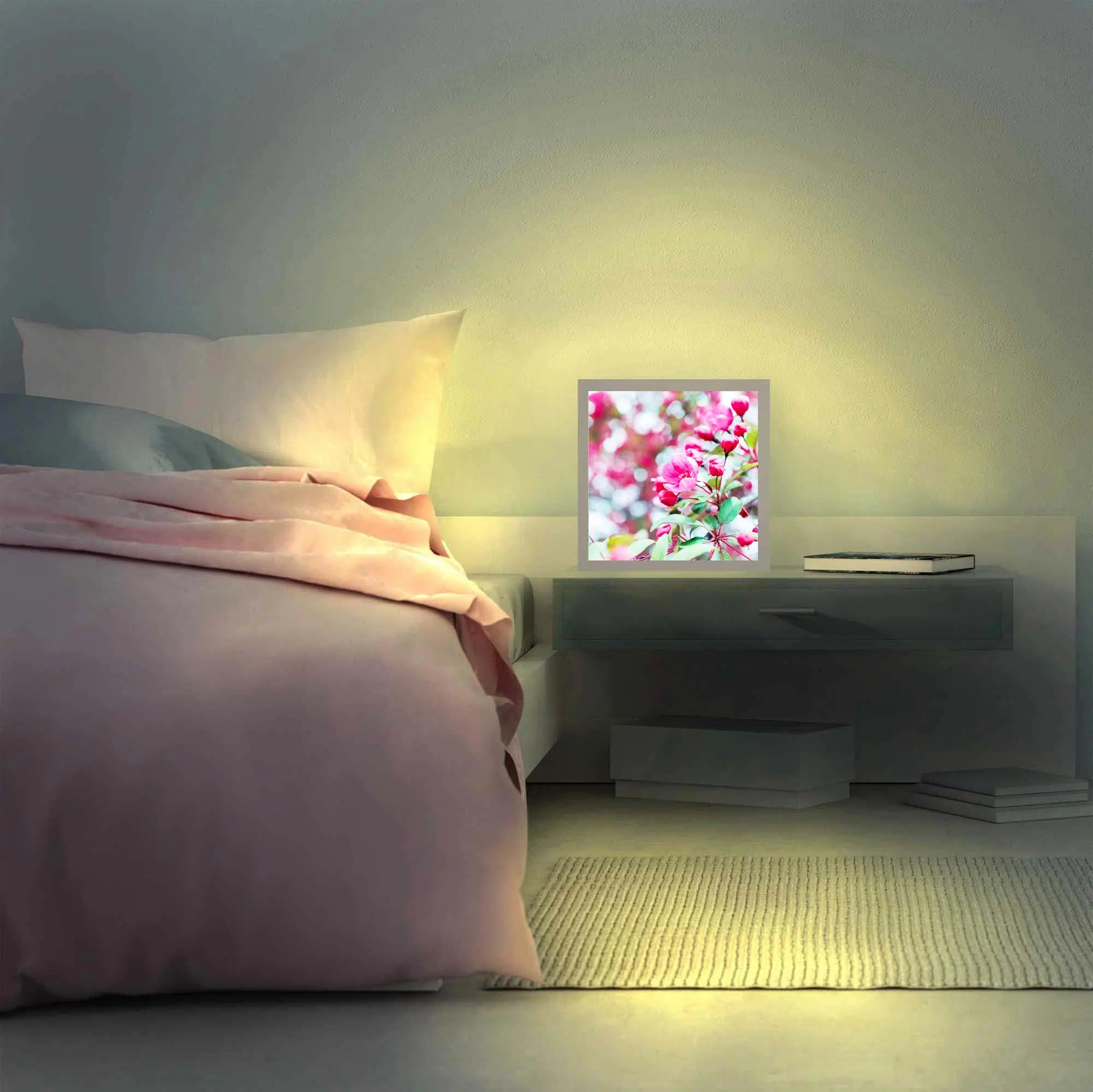 Lampe fleur de pêcher allumée Lampe fleur de pêcher allumée