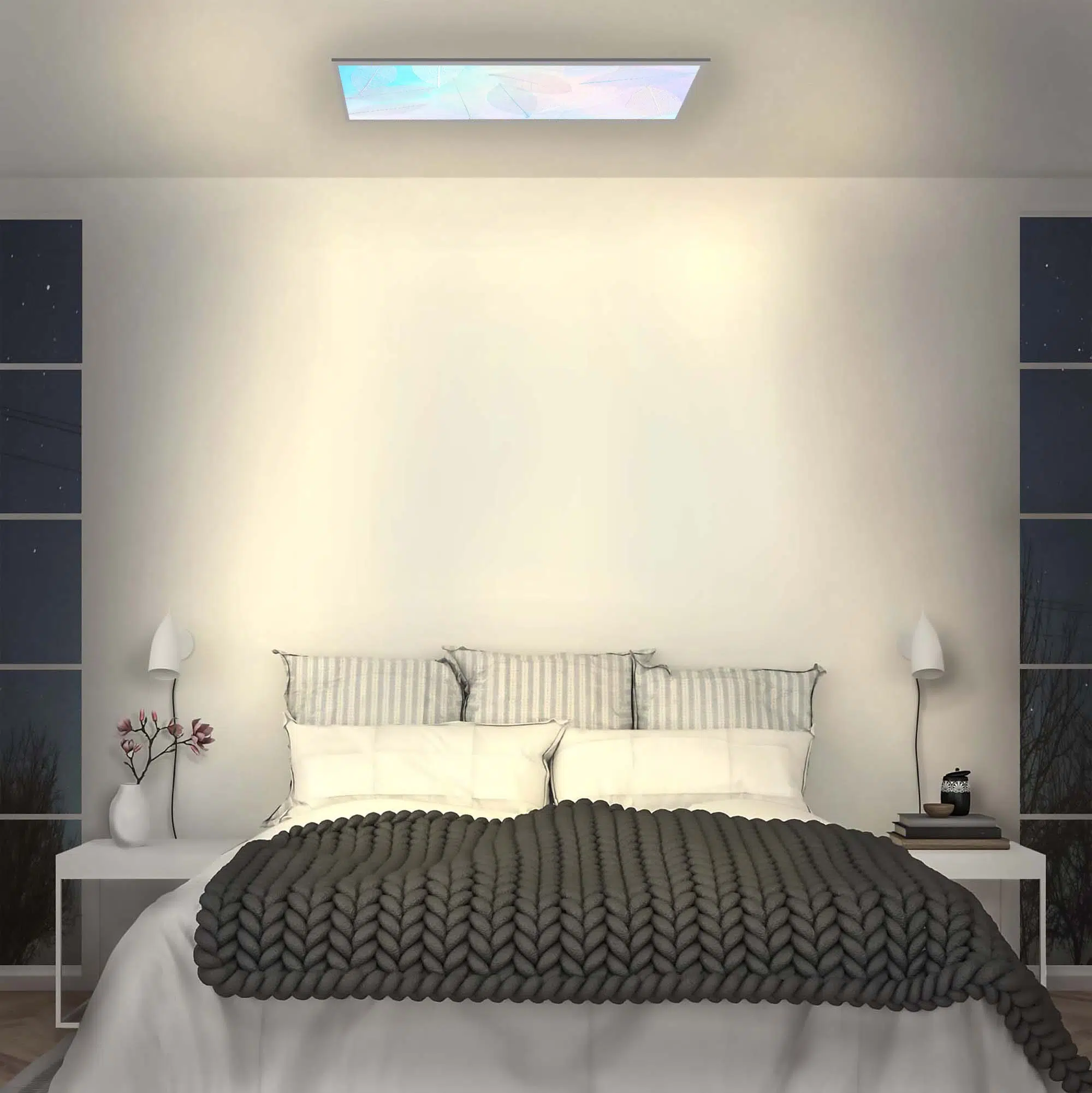 Plafonnier feuilles pastel allumé Plafonnier feuilles pastel allumé