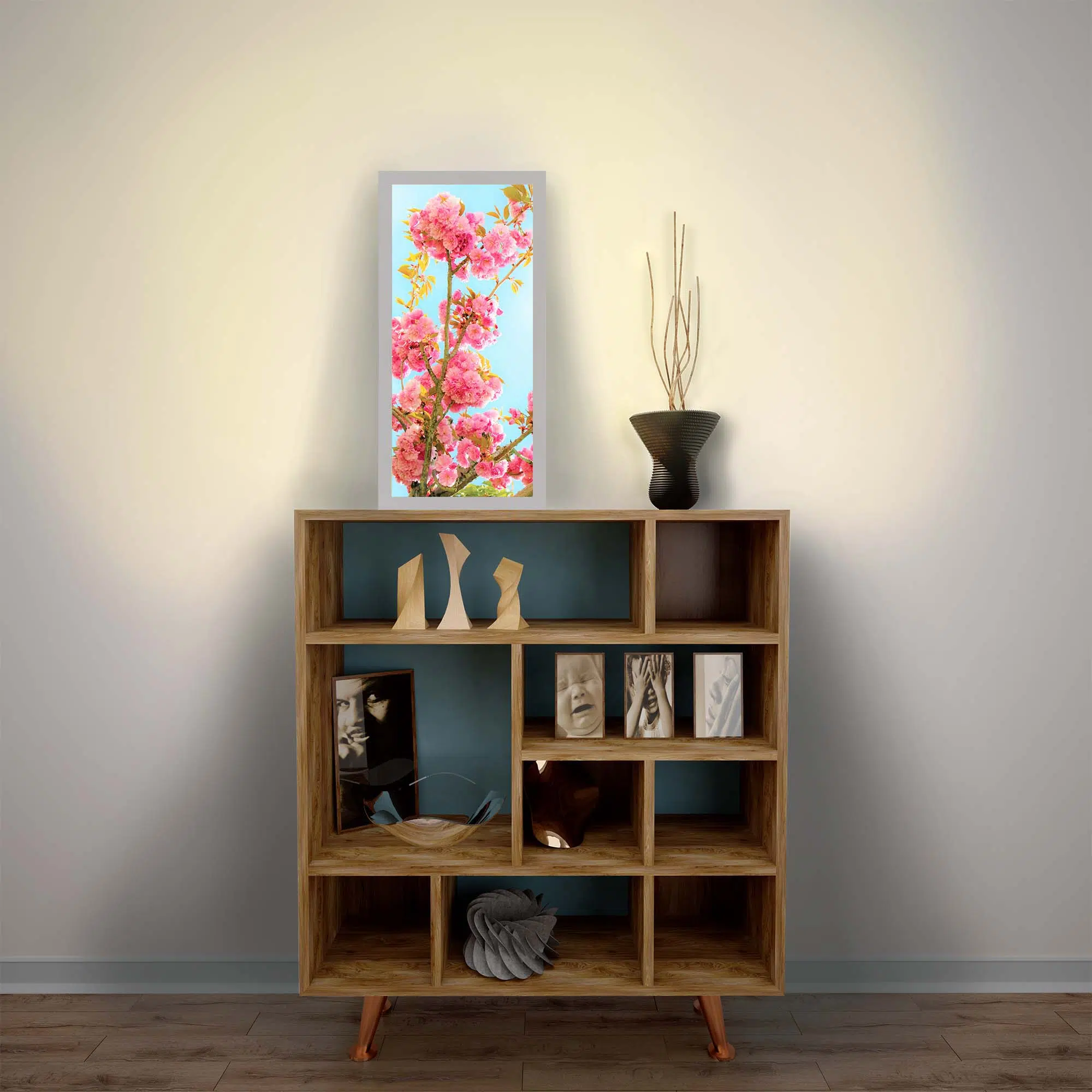 Lampe arbre fleur rose allumée Lampe arbre fleur rose allumée