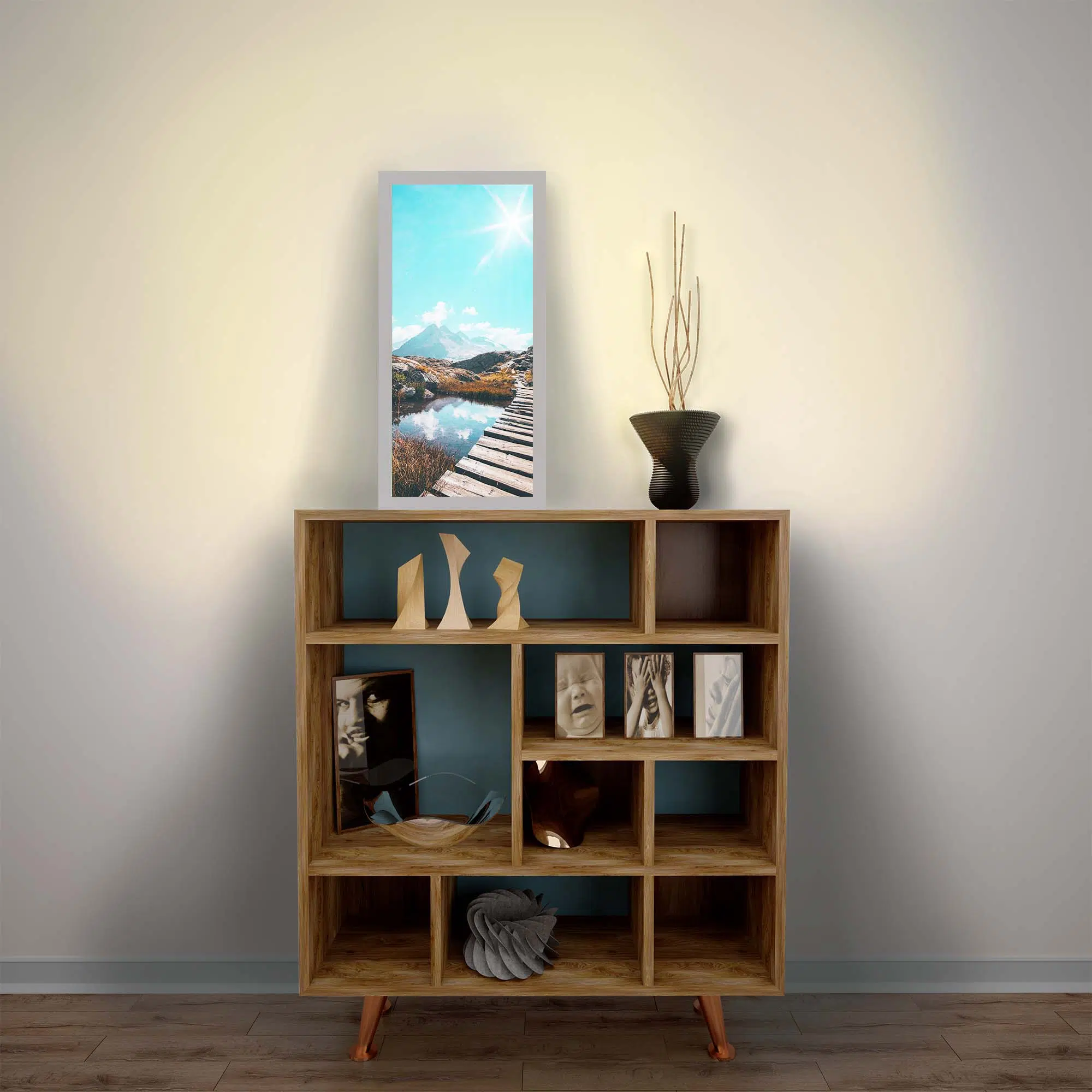 Lampe lac de montagne allumée Lampe lac de montagne allumée