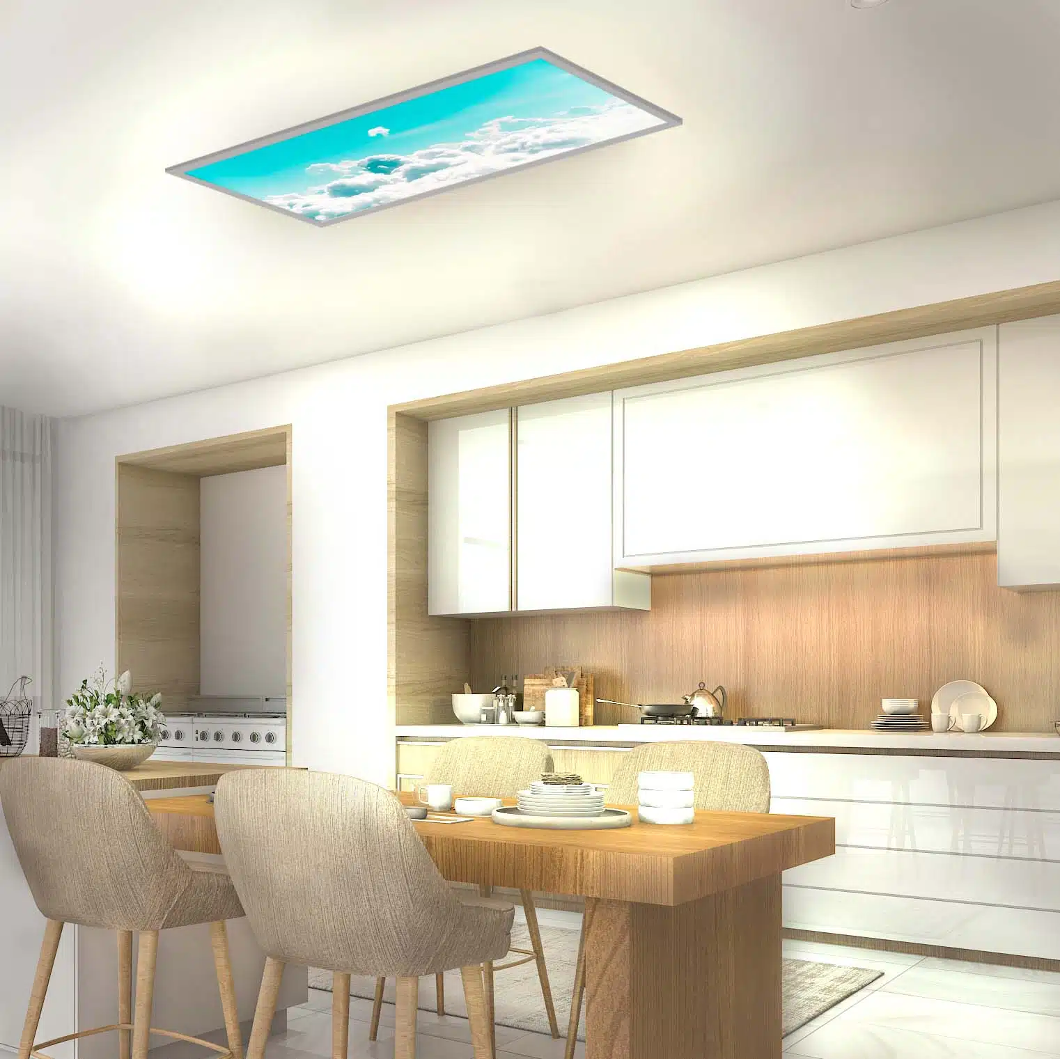 Plafonnier au dessus des nuages allumé